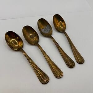Vintage MPI Demitasse Bronze Gold Tone Spoon Set 4pcs Dessert Flatware Italy